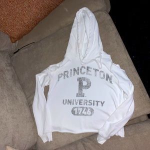 White Princeton University Cold Shoulders Crop Hoodie